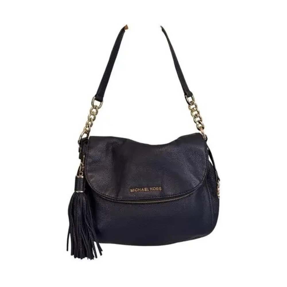 Michael Kors Bedford Tassel Shoulder Bag Navy Blue Leather Chain Strap Hobo